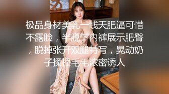 极品身材美乳一线天肥逼可惜不露脸，半脱下内裤展示肥臀，脱掉张开双腿特写，晃动奶子揉捏毛毛浓密诱人